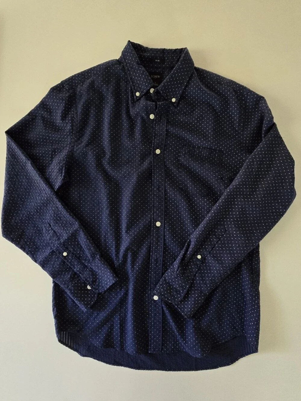 J. Crew Navy Button-Down Shirt with Micro Dot Pattern